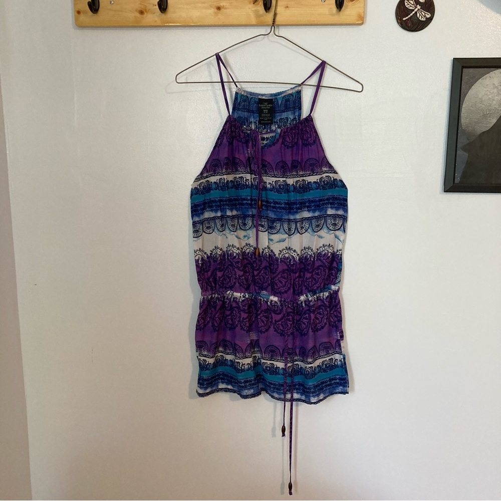 boho strappy tunic tank top, lightweight, drawstring, small